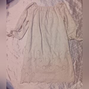 Valentina Naldi medium Lace Dress Beige Cottage Tie Sleeves 100% Cotton …
